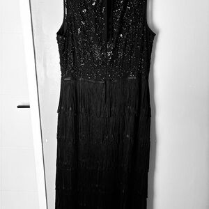 Aidan Mattox Black Beaded and fringes elegant dress